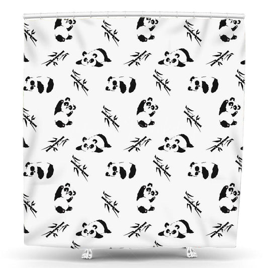 Lofaris White Black Bamboo Cute Panda Animal Shower Curtain