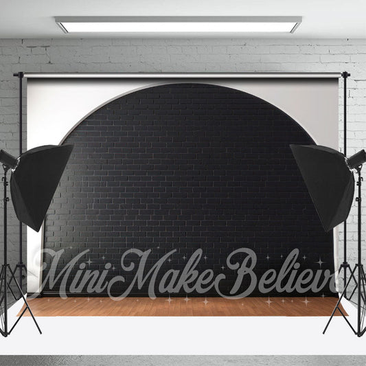 Lofaris White Black Brick Wall Wooden Floor Photo Backdrop