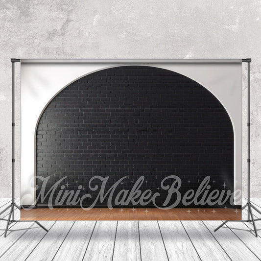 Lofaris White Black Brick Wall Wooden Floor Photo Backdrop