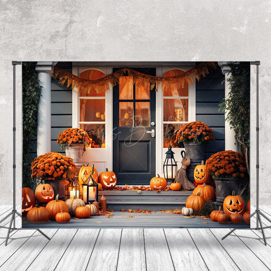 Lofaris White Black Door Pumpkins Floral Autumn Backdrop