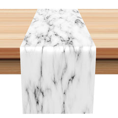 Lofaris White Black Luxurious Marble Patterns Table Runner