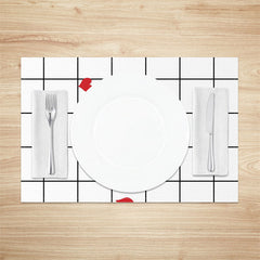 Lofaris White Black Plaid Red Heart Table Set Of 4 Placemats