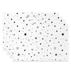 Lofaris White Black Stars Seamless Fabric Set Of 4 Placemats