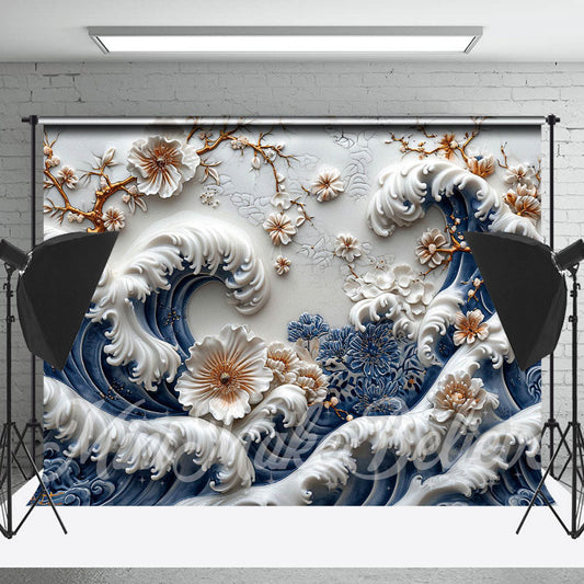 Lofaris White Blue 3D Wall Flowers Art Photography Backdrop