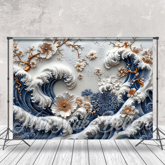 Lofaris White Blue 3D Wall Flowers Art Photography Backdrop