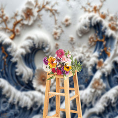 Lofaris White Blue 3D Wall Flowers Art Photography Backdrop