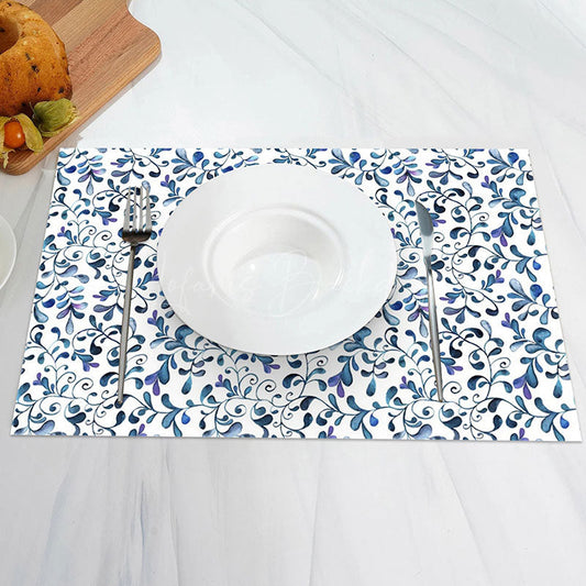 Lofaris White Blue Abstract Leaf Vintage Set Of 4 Placemats