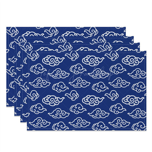 Lofaris White Blue Clouds Repeat Dining Set Of 4 Placemats