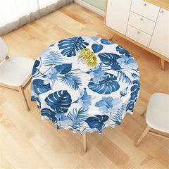 Lofaris White Blue Flowers Tropical Leaves Round Tablecloth