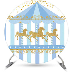 Lofaris White Blue Gold Carousel Circus Round Party Backdrop