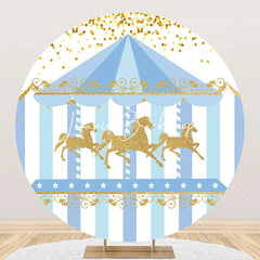 Lofaris White Blue Gold Carousel Circus Round Party Backdrop