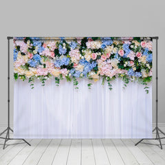 Lofaris White Blue Pink Floral Greenery Wedding Backdrop