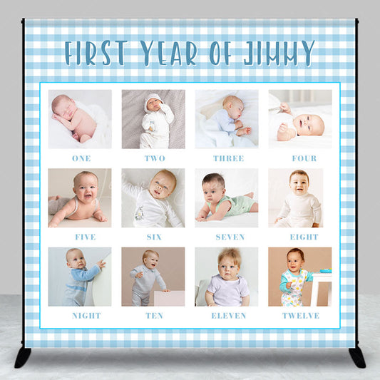 Lofaris White Blue Plaid Custom 1st Birthday Photo Backdrop