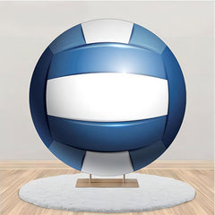 Lofaris White Blue Volleyball Simple Round Birthday Backdrop