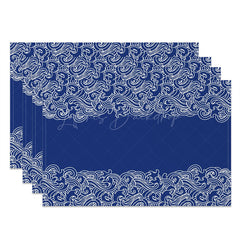 Lofaris White Blue Waves Pattern Dining Set Of 4 Placemats
