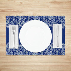 Lofaris White Blue Waves Pattern Dining Set Of 4 Placemats