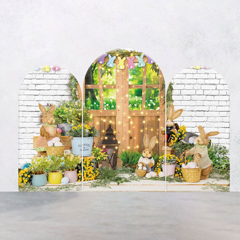 Lofaris White Brick Wall Bunny Door Easter Arch Backdrop Kit