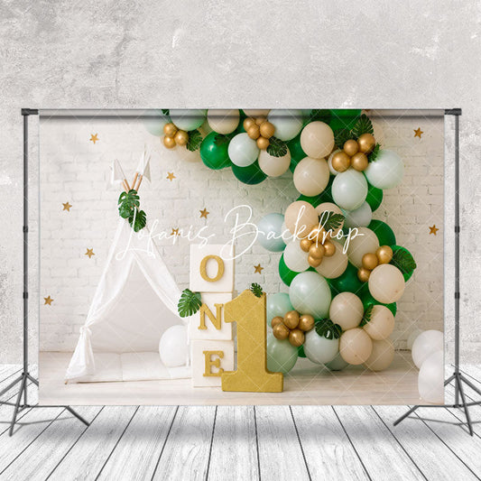 Lofaris White Brick Wall Tent Balloons Cake Smash Backdrop