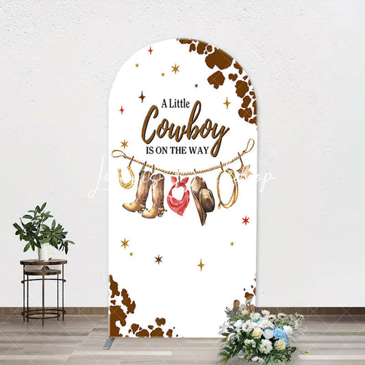 Lofaris White Brown Little Cowboy Baby Shower Arch Backdrop