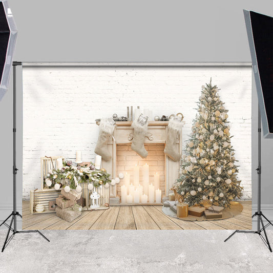 Lofaris White Candle Beige Socks Winter Backdrop For Party