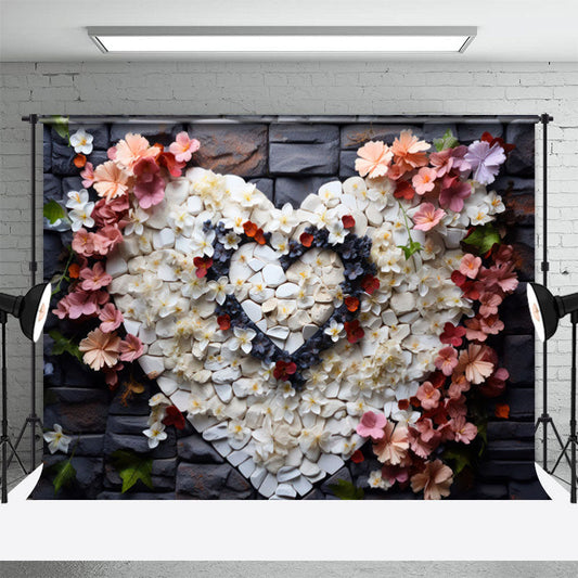 Lofaris White Cobble Heart Flowers Valentines Day Backdrop