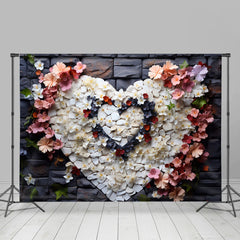 Lofaris White Cobble Heart Flowers Valentines Day Backdrop