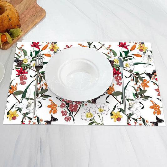 Lofaris White Colorful Floral Leaf Spring Set Of 4 Placemats