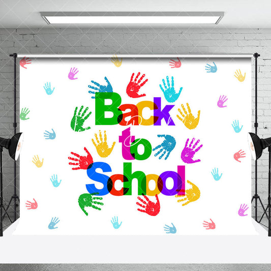 Lofaris White Colorful Handprints Back To School Backdrop