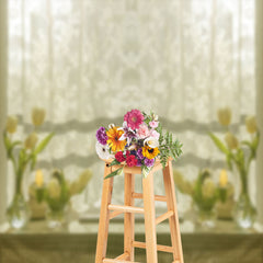 Lofaris White Curtain Floral Table Spring Photo Backdrop