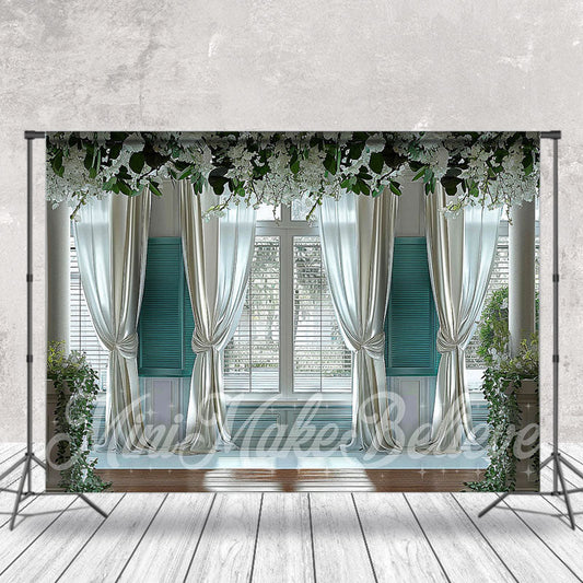 Lofaris White Curtain Spring Floral Door And Window Backdrop