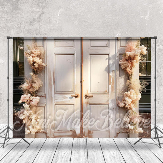 Lofaris White Door Floret Photo Birthday Cake Smash Backdrop