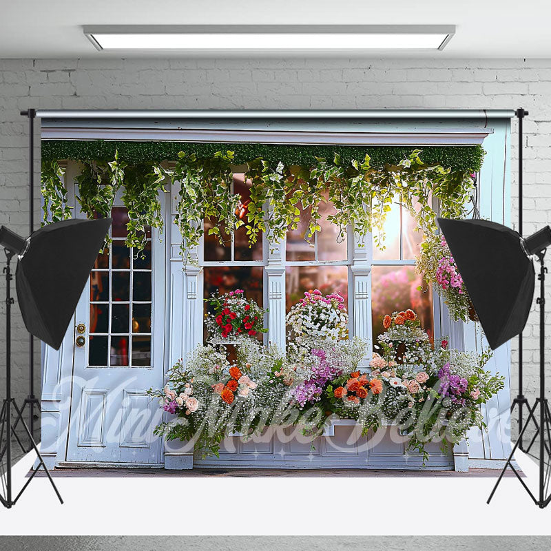 Lofaris White Doors And Windows Spring Flower Store Backdrop