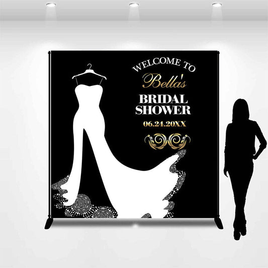 Lofaris White Dress Bridal Shower Personalized Name Backdrop