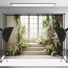 Lofaris White Elegant Floral Wall Door Stair Spring Backdrop