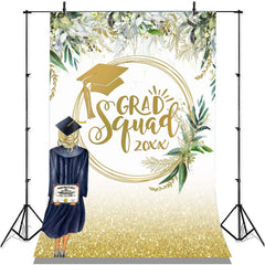 Lofaris White Floral And Gold Glitter 2022 Graduation Backdrop