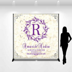 Lofaris White Floral Bokeh Purple Text Custom Wedding Backdrop
