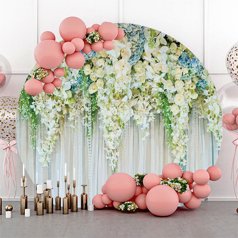 White Floral Curtain Holy Round Wedding Backdrop - Lofaris