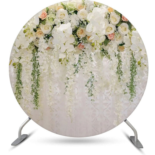 Lofaris White Floral Leaf Tassel Holy Round Wedding Backdrop