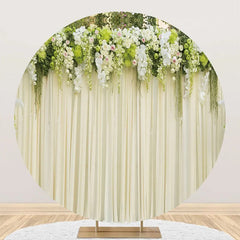Lofaris White Floral Leaves Curtain Round Wedding Backdrop