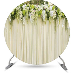Lofaris White Floral Leaves Curtain Round Wedding Backdrop