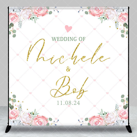 Lofaris White Floral Leaves Custom Name Wedding Backdrop