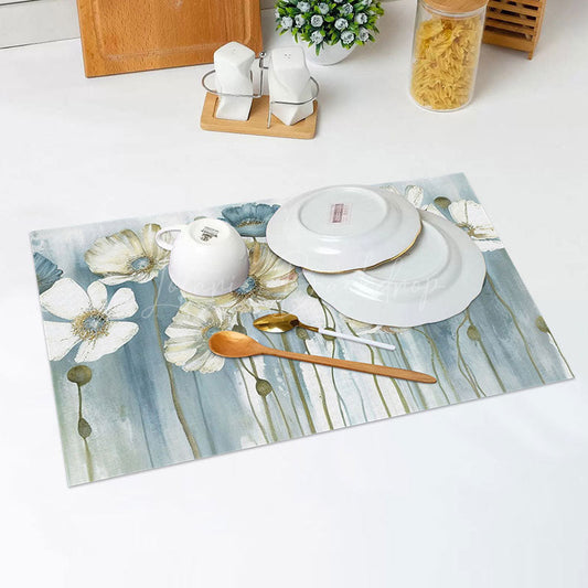 Lofaris White Floral Oil Painting Retro Set Of 4 Placemats