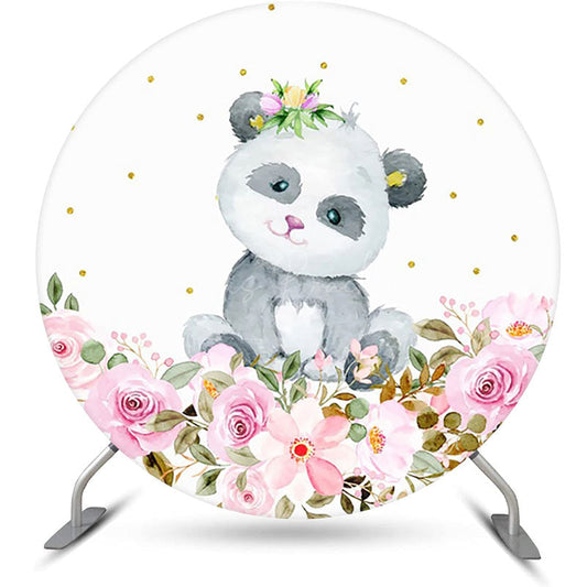 Lofaris White Floral Panda Round Baby Shower Party Backdrop