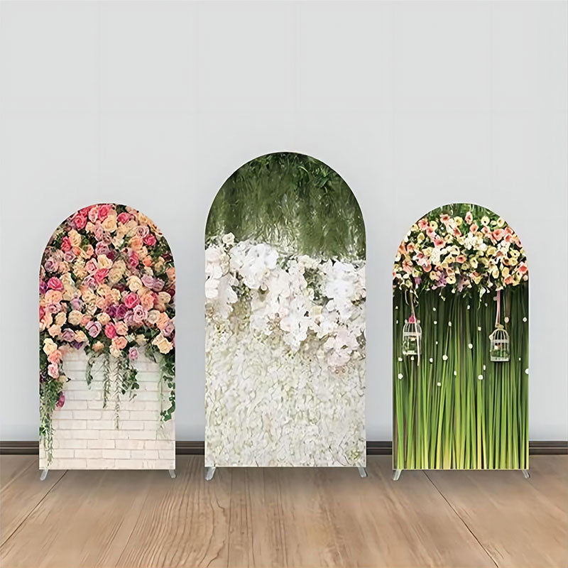 Lofaris White Floral Wall Colors Green Arch Backdrop Kit