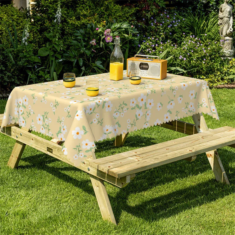 Lofaris White Flower Yellow Kitchen Rectangle Tablecloth