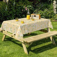 Lofaris White Flower Yellow Kitchen Rectangle Tablecloth