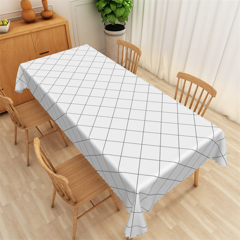 White Geometric Line Rhombus Plaid Simple Tablecloth - Lofaris