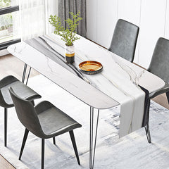 Lofaris White Gold Black Marble Texture Modern Table Runner