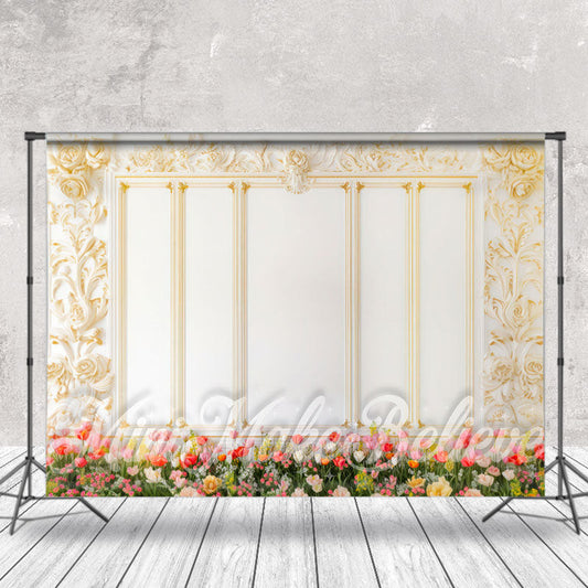 Lofaris White Gold Luxry Embossed Floral Photoshoot Backdrop
