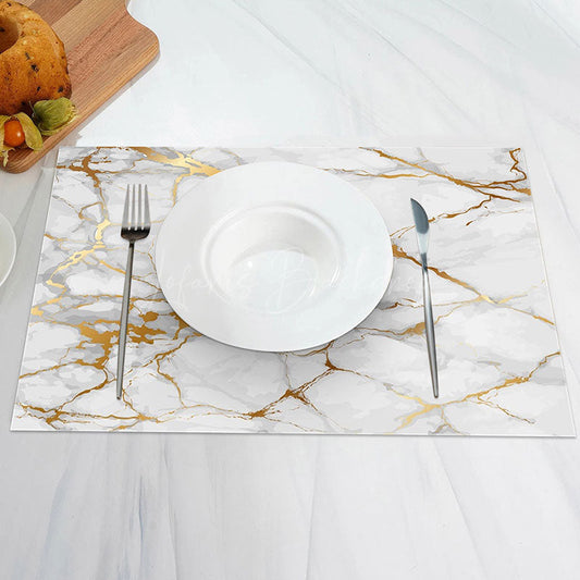 Lofaris White Gold Marble Texture Modern Set Of 4 Placemats